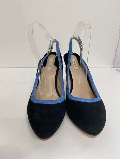 Fabulous REISS velvet platform slingback heels Uk7 Black & snakeskin blue CM061