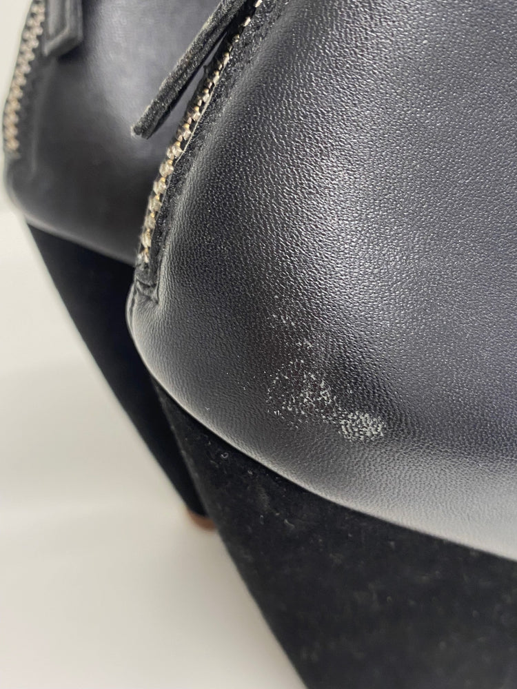 Fabulous Reiss 1971 wedge high Sandals Uk7 Black Leather & Suede CM061