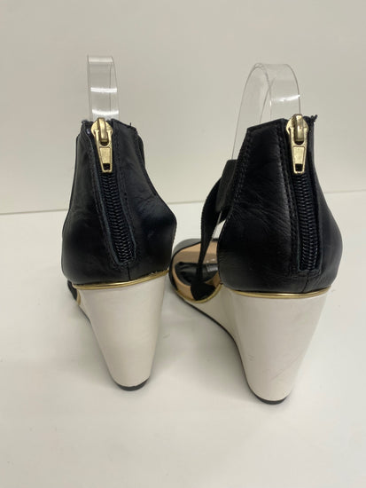 Fabulous Dune wedge Heeled bandageSandals Uk7 Black leather CM061