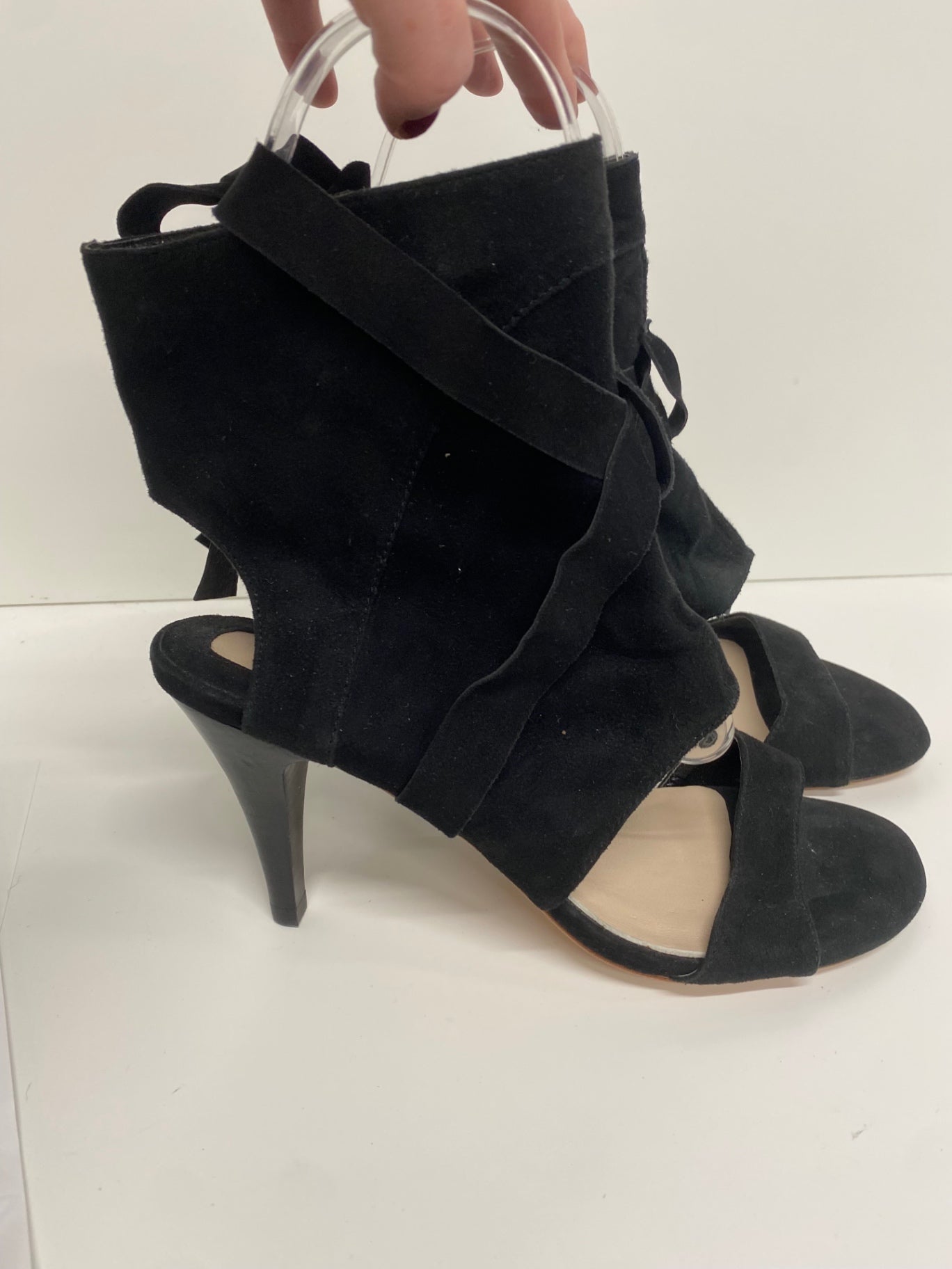 Fabulous Reiss peep toe boho boot Sandals Uk7 Black Strappy captain CM061