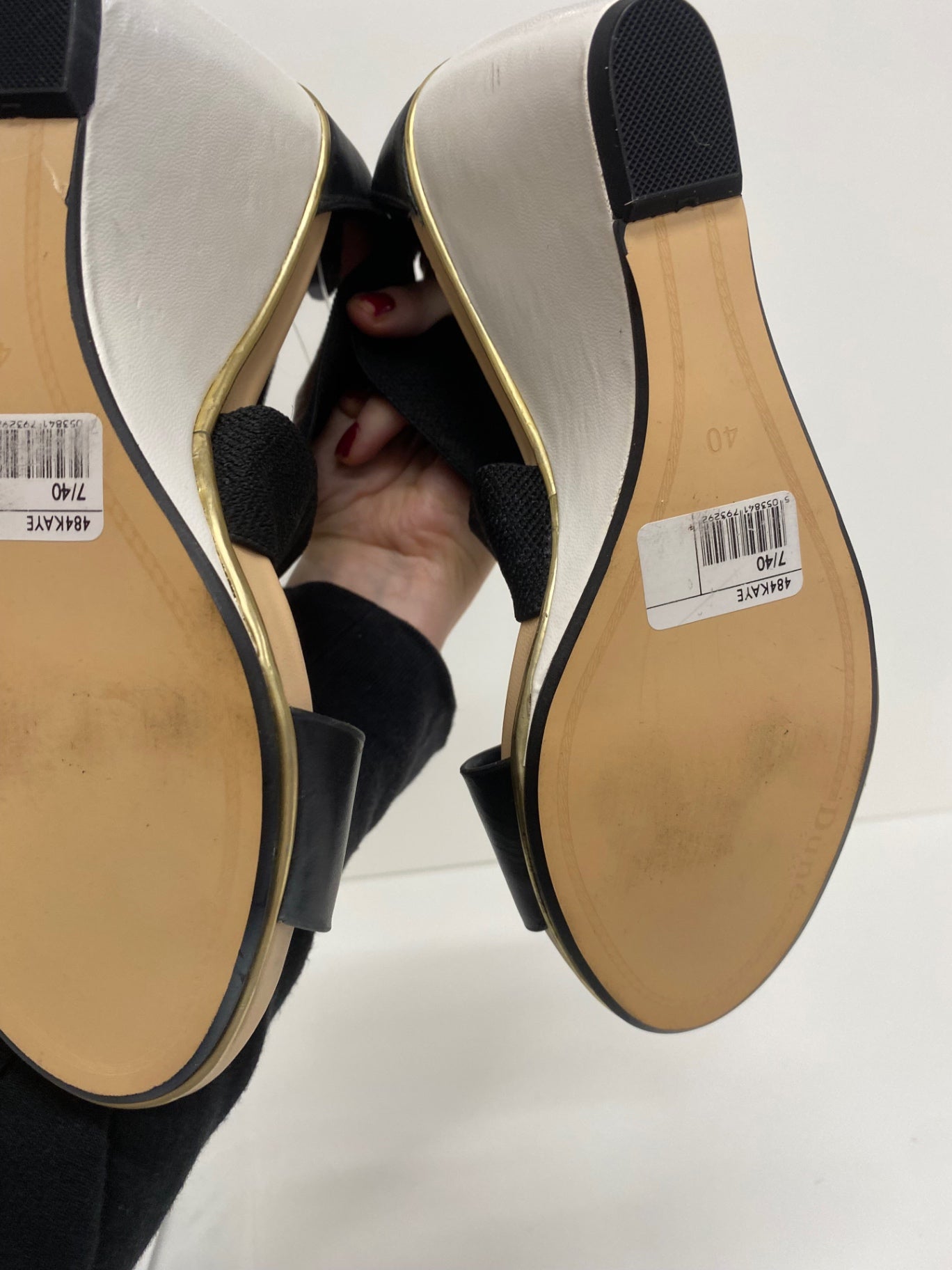 Fabulous Dune wedge Heeled bandageSandals Uk7 Black leather CM061