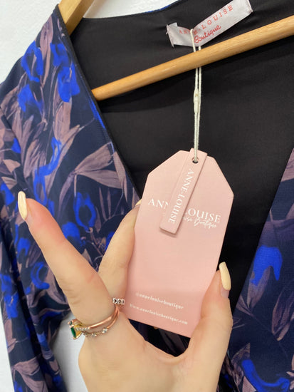 Fabulous Anne Louise boutique Midi Dress UK 8 Blue purple botanical FH003