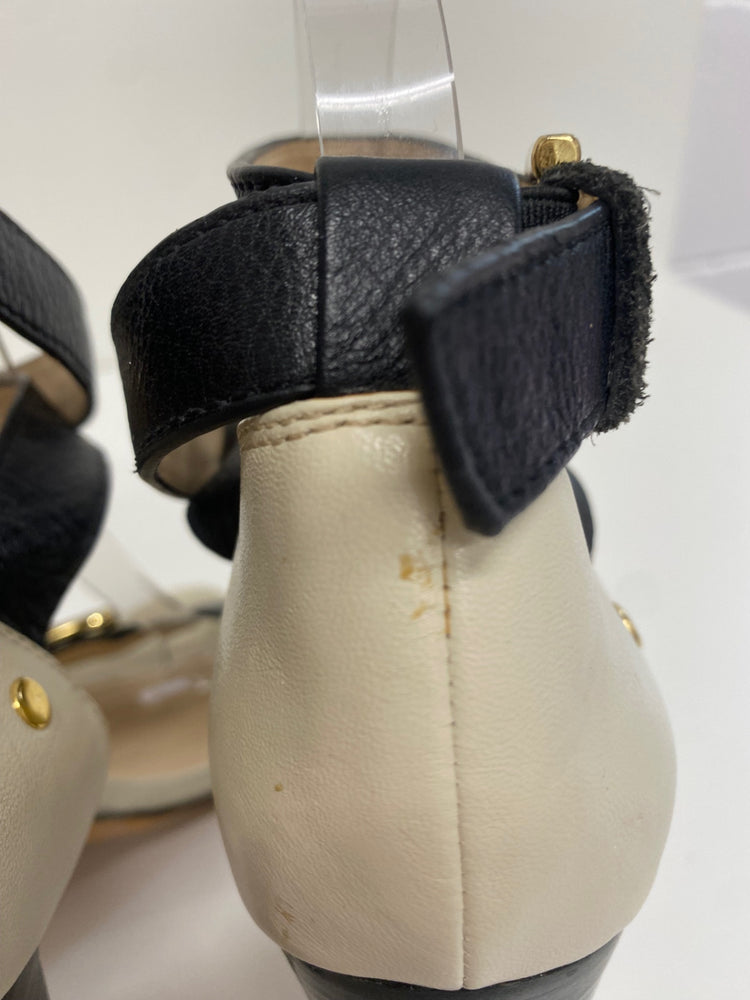 Fabulous Reiss Heeled Sandals long ankle straps  Uk7 Cream & Black CM061