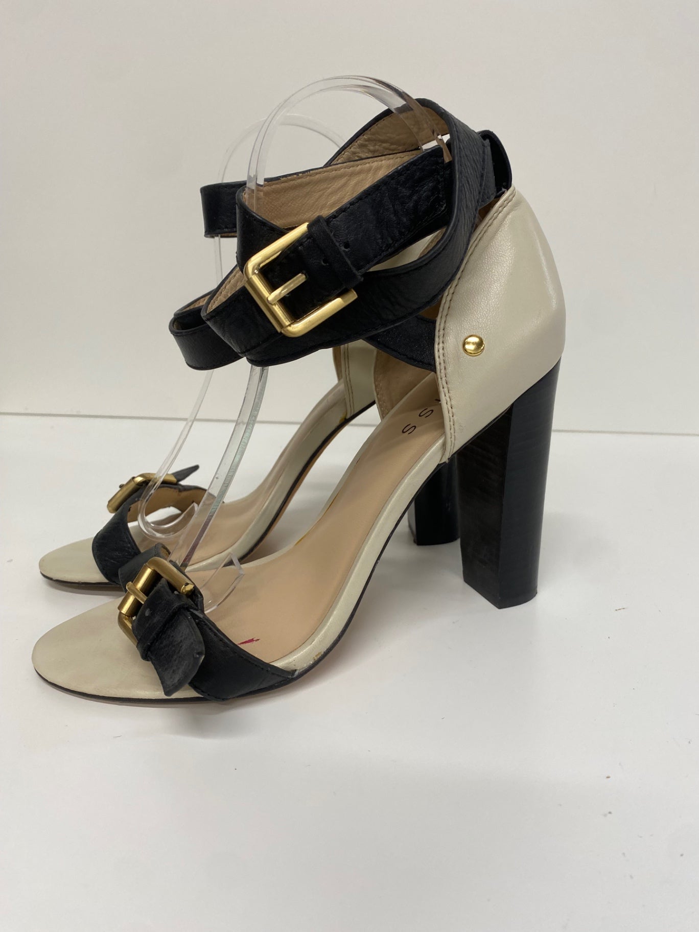 Fabulous Reiss Heeled Sandals long ankle straps  Uk7 Cream & Black CM061