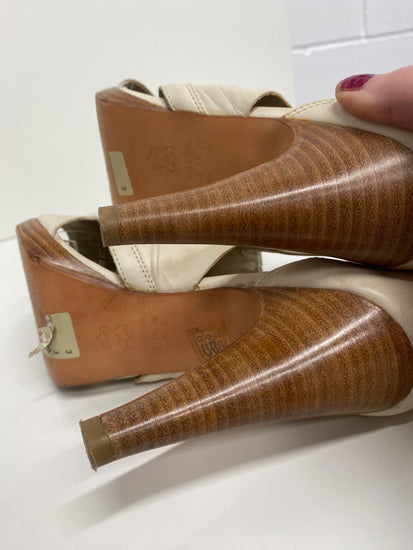 Fabulous Dune leather high heel summer peep toe Uk7 Cream leather CM061