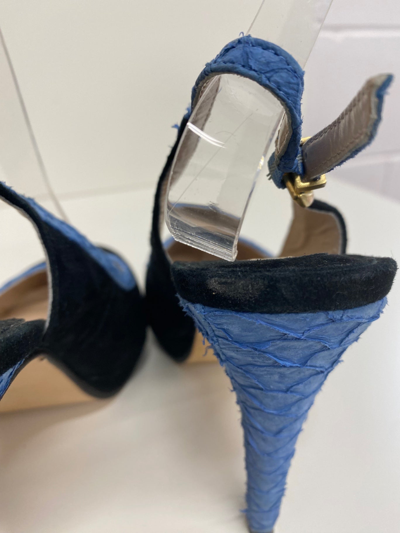 Fabulous REISS velvet platform slingback heels Uk7 Black & snakeskin blue CM061