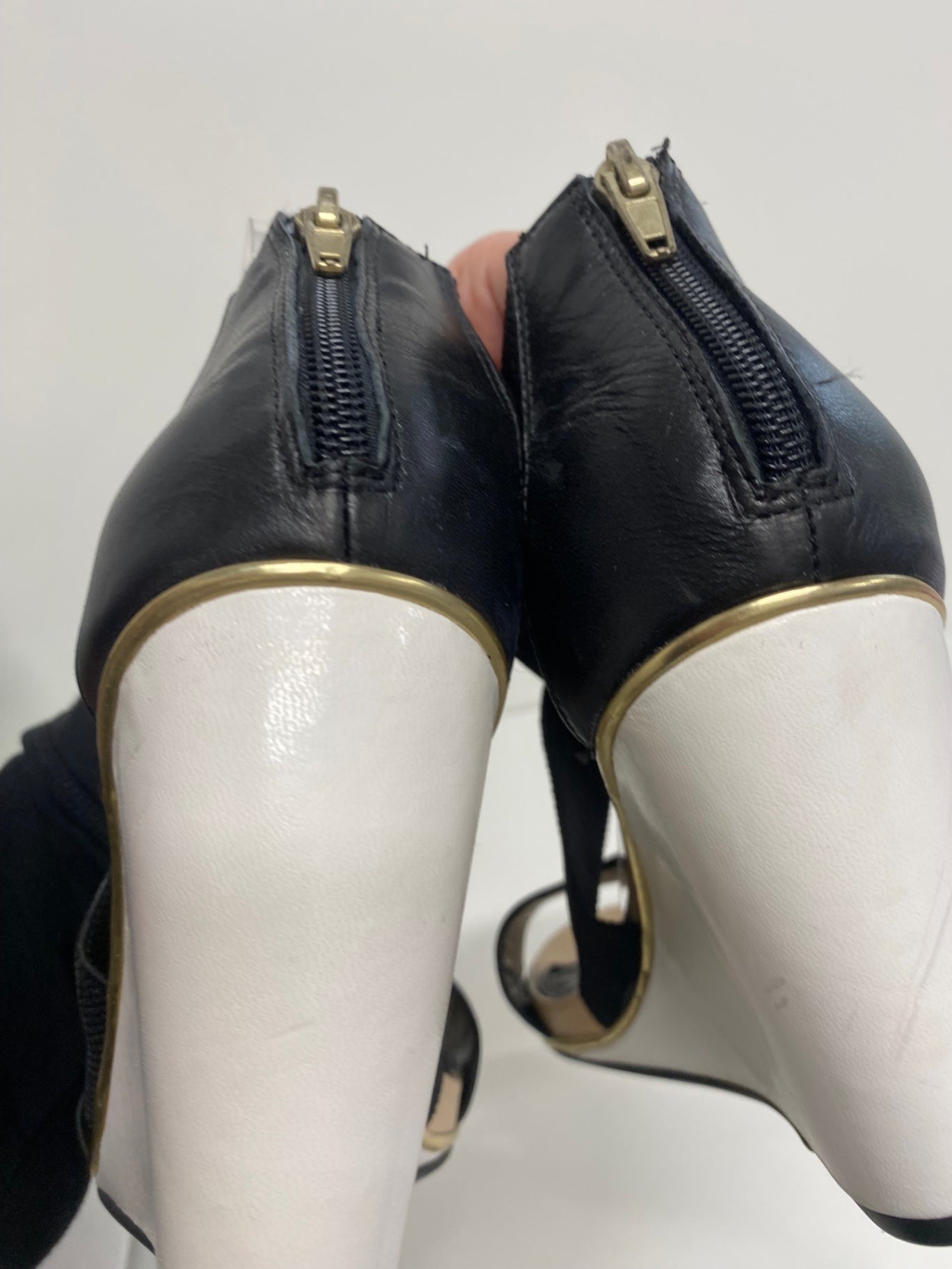 Fabulous Dune wedge Heeled bandageSandals Uk7 Black leather CM061