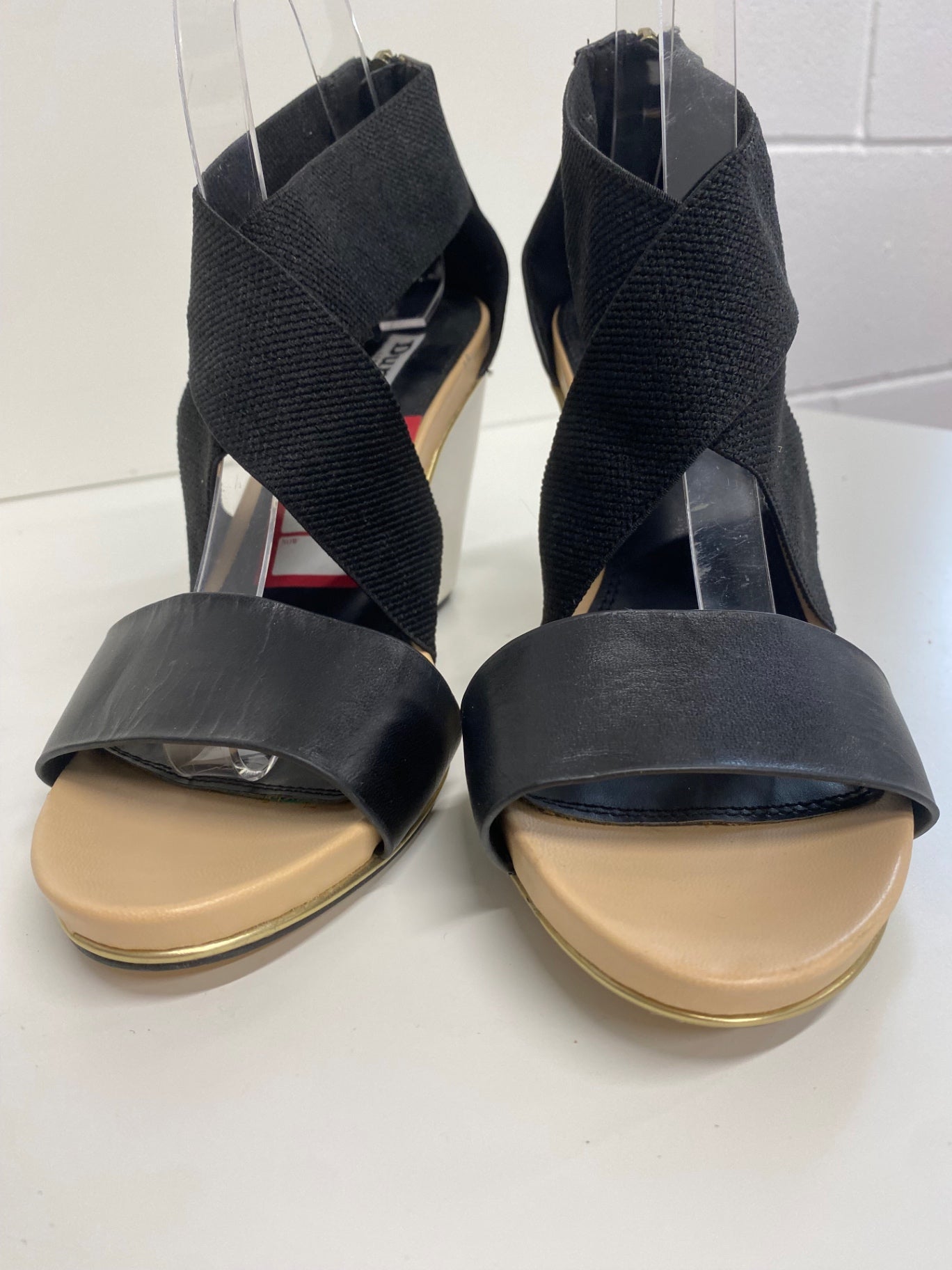 Fabulous Dune wedge Heeled bandageSandals Uk7 Black leather CM061