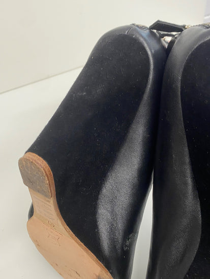 Fabulous Reiss 1971 wedge high Sandals Uk7 Black Leather & Suede CM061