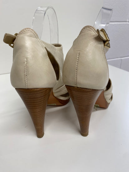 Fabulous Dune leather high heel summer peep toe Uk7 Cream leather CM061