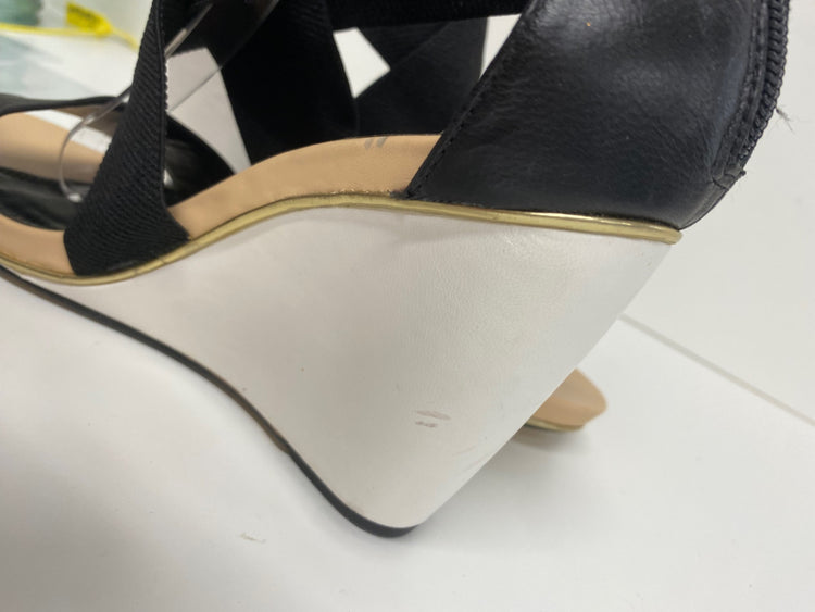 Fabulous Dune wedge Heeled bandageSandals Uk7 Black leather CM061