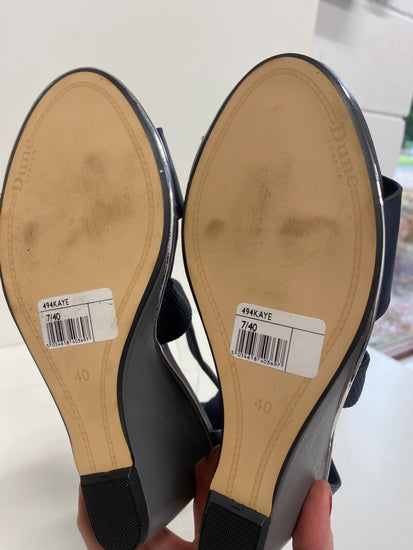 Fabulous Dune Leather Wedge Sandals Uk7 Navy blue CM061
