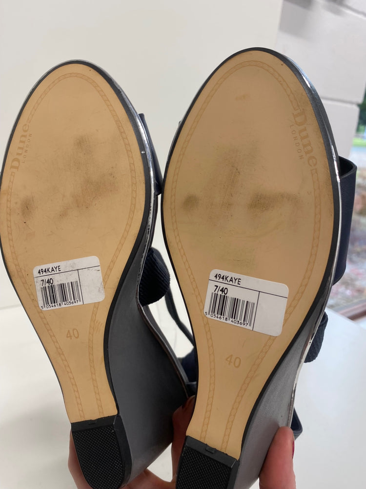 Fabulous Dune Leather Wedge Sandals Uk7 Navy blue CM061