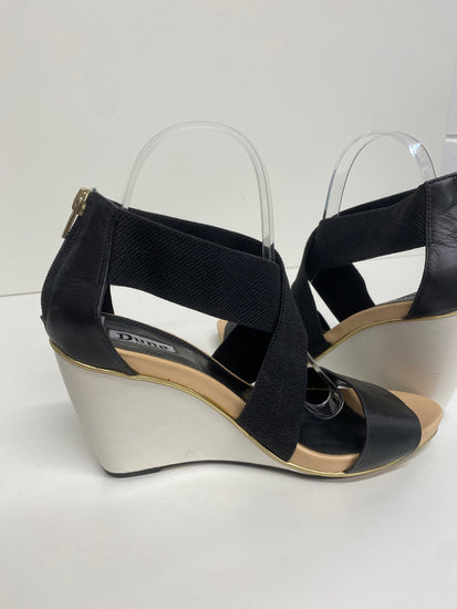 Fabulous Dune wedge Heeled bandageSandals Uk7 Black leather CM061