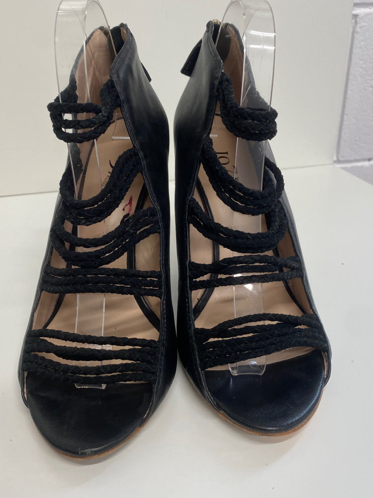Fabulous Reiss 1971 wedge high Sandals Uk7 Black Leather & Suede CM061