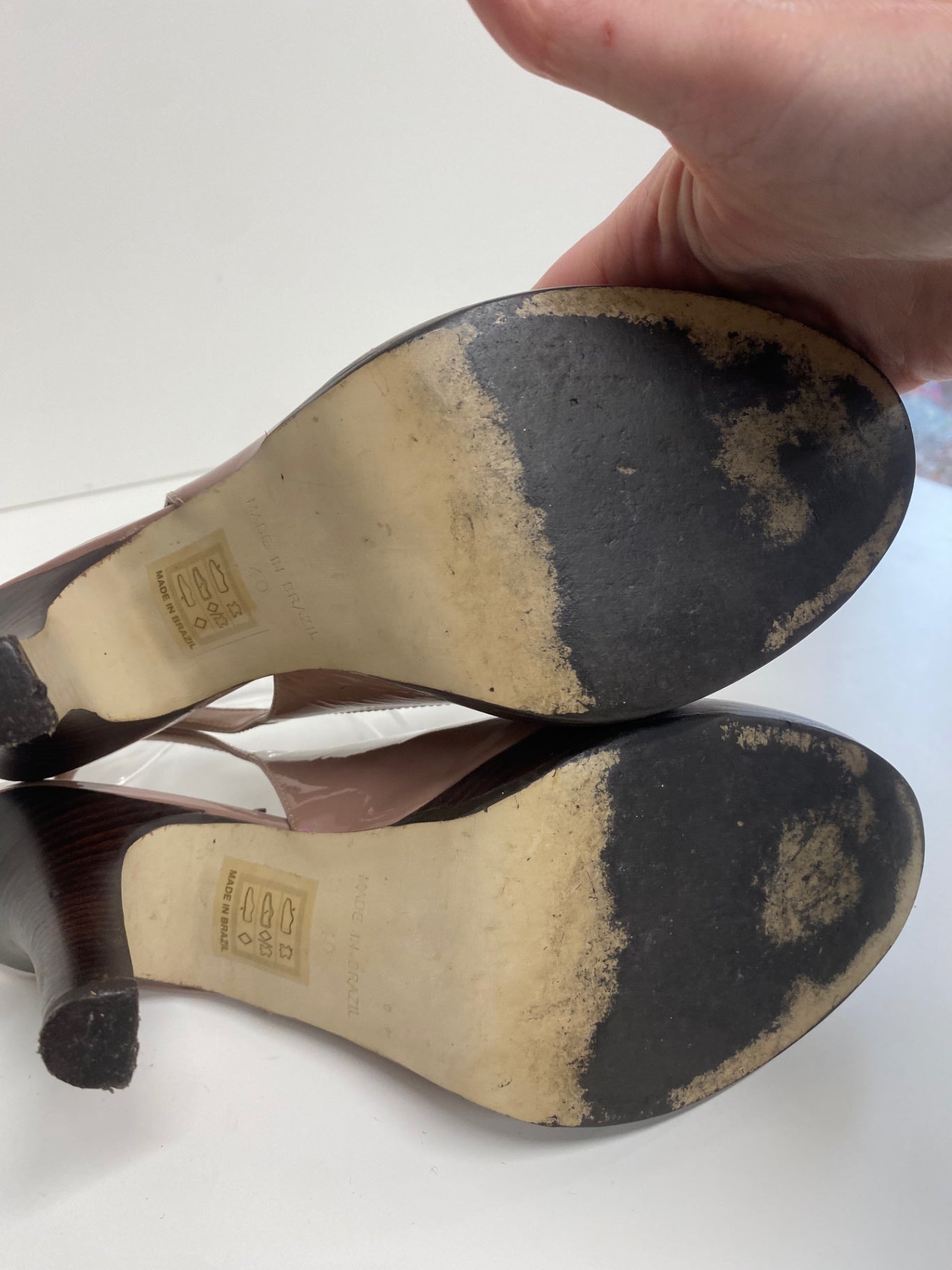 Fabulous Carvela Sling back patent leather heels Uk7 Mauve Occasion CM061