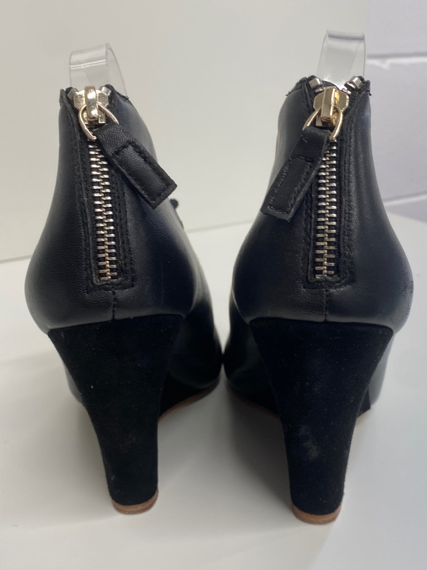 Fabulous Reiss 1971 wedge high Sandals Uk7 Black Leather & Suede CM061