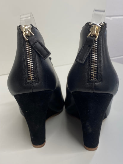 Fabulous Reiss 1971 wedge high Sandals Uk7 Black Leather & Suede CM061