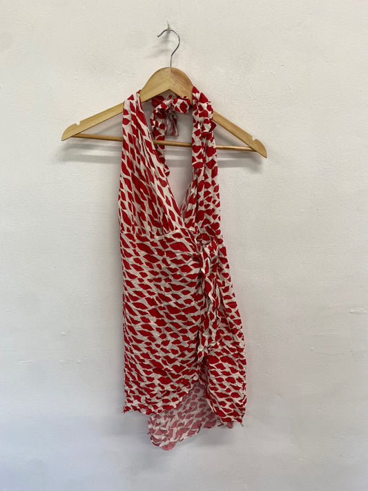 Fabulous Adriana Degrees Pool cover dress halter neck UK M Red kiss pattern LG005