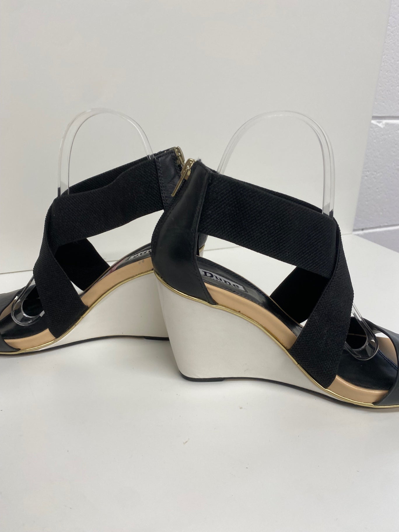 Fabulous Dune wedge Heeled bandageSandals Uk7 Black leather CM061