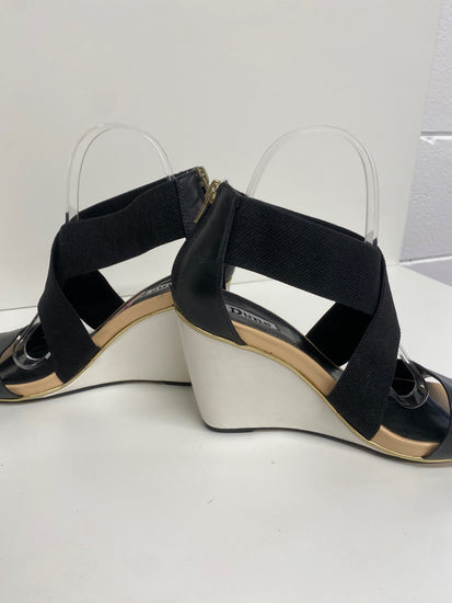 Fabulous Dune wedge Heeled bandageSandals Uk7 Black leather CM061