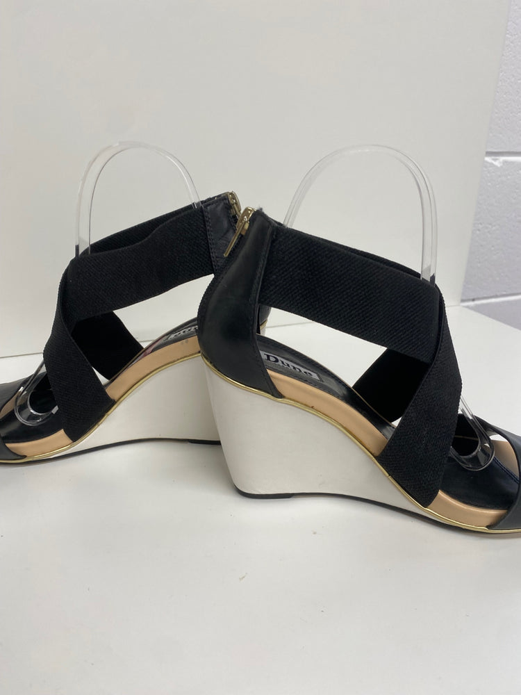 Fabulous Dune wedge Heeled bandageSandals Uk7 Black leather CM061