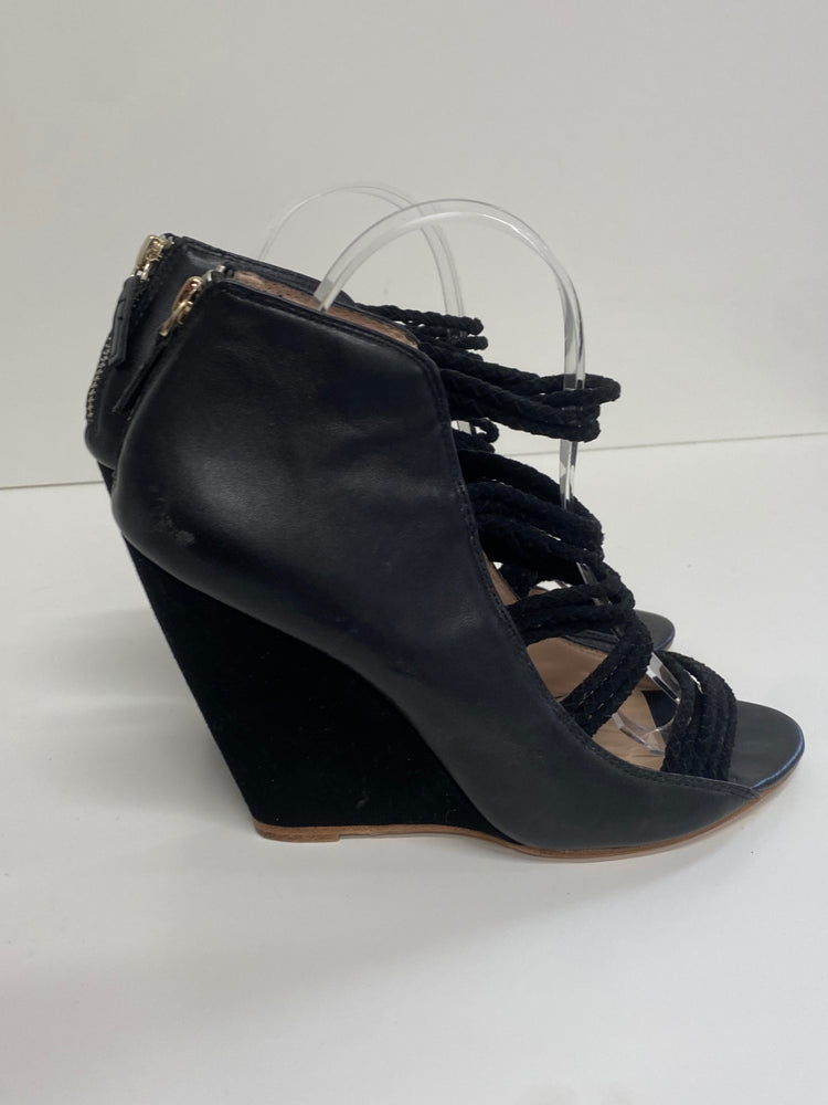 Fabulous Reiss 1971 wedge high Sandals Uk7 Black Leather & Suede CM061