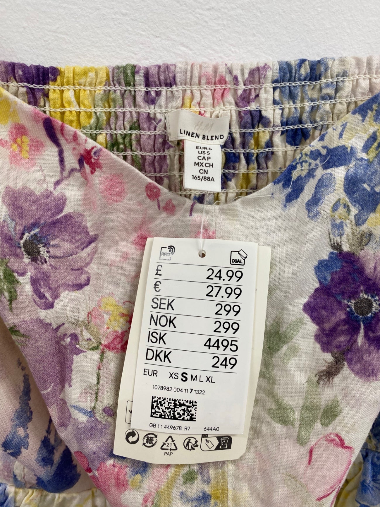 Fabulous H&M Cream Watercolour Floral Linen Blend Midi Dress UK S CM061