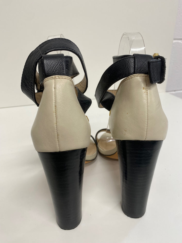 Fabulous Reiss Heeled Sandals long ankle straps  Uk7 Cream & Black CM061