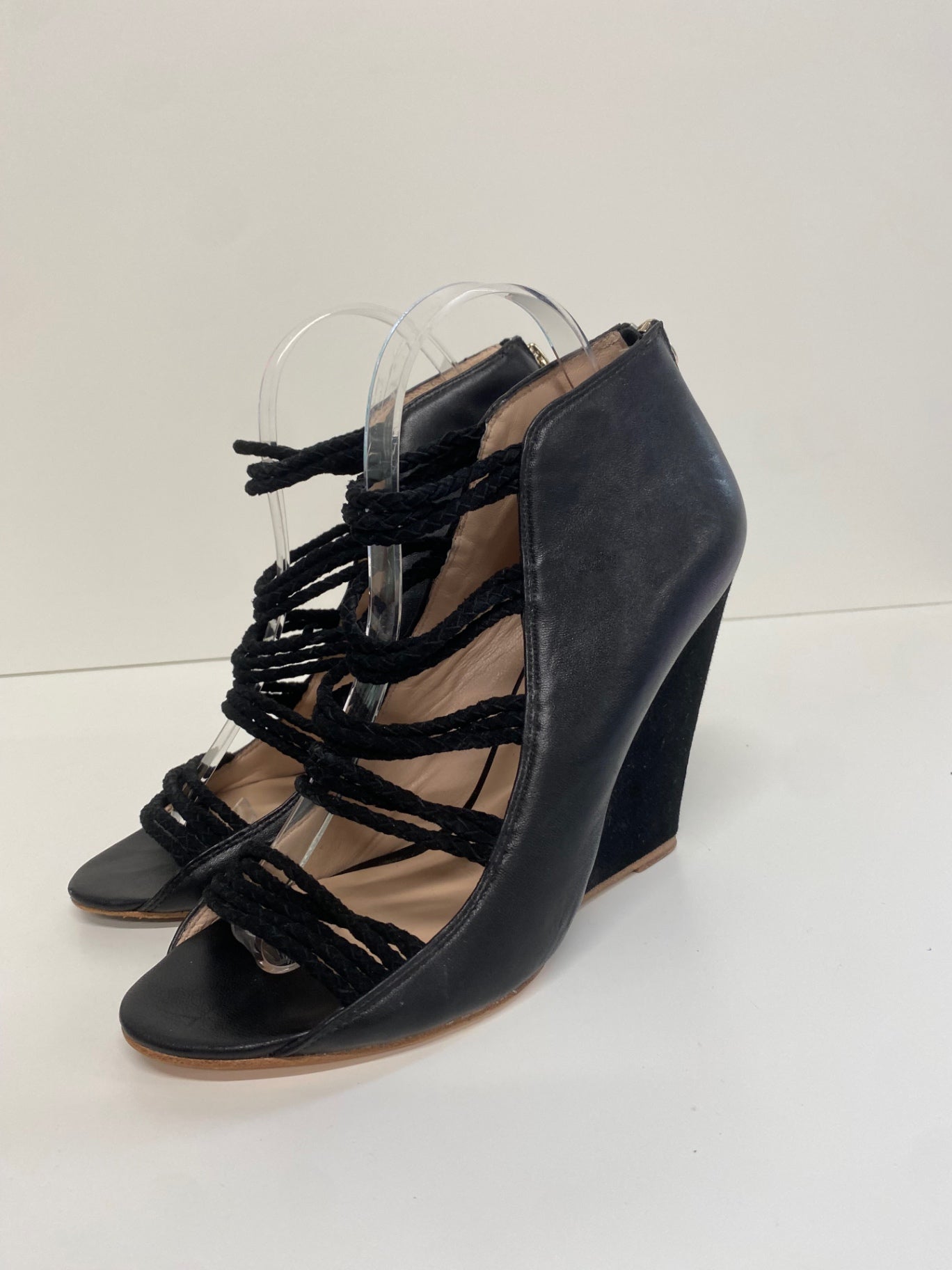 Fabulous Reiss 1971 wedge high Sandals Uk7 Black Leather & Suede CM061