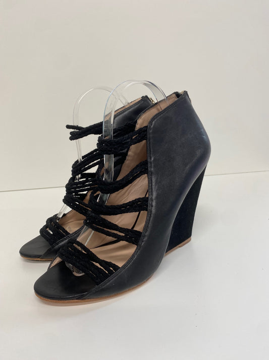 Fabulous Reiss 1971 wedge high Sandals Uk7 Black Leather & Suede CM061