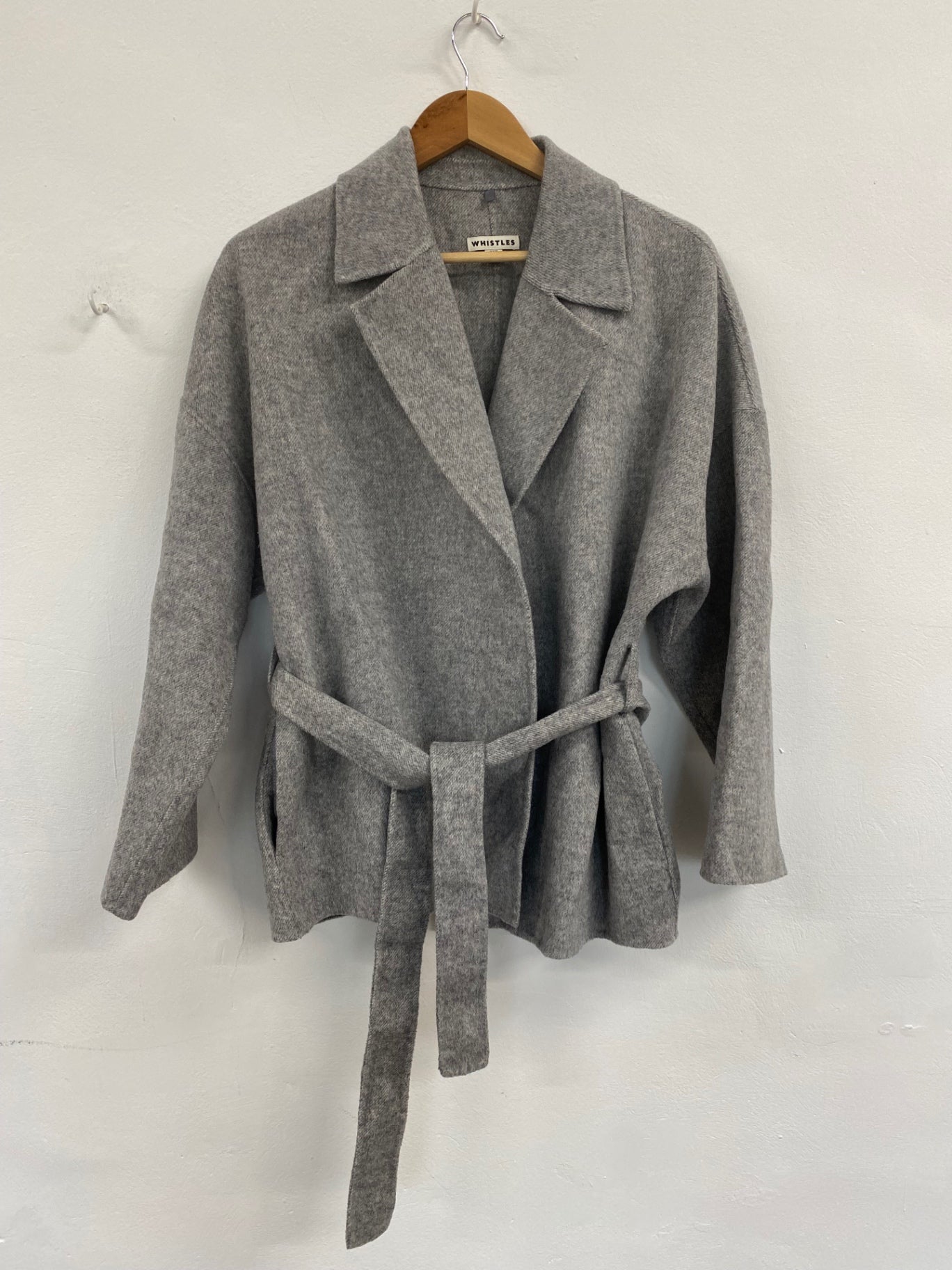 Fabulous Whistles Grey Wool Blend Belted Coat UK S CM061