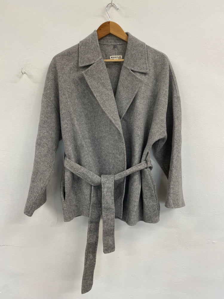 Fabulous Whistles Grey Wool Blend Belted Coat UK S CM061