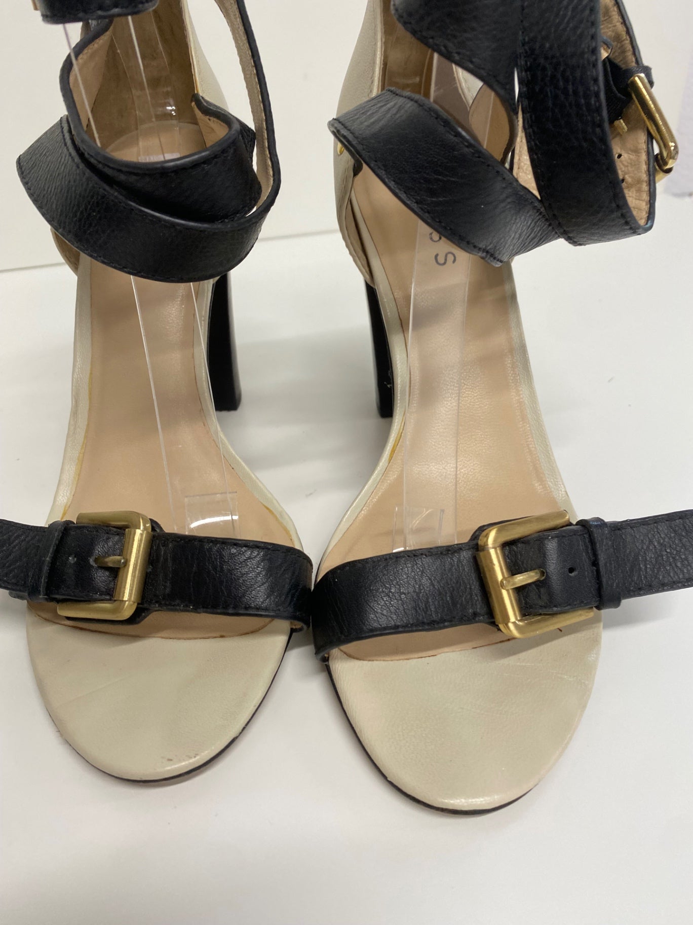 Fabulous Reiss Heeled Sandals long ankle straps  Uk7 Cream & Black CM061
