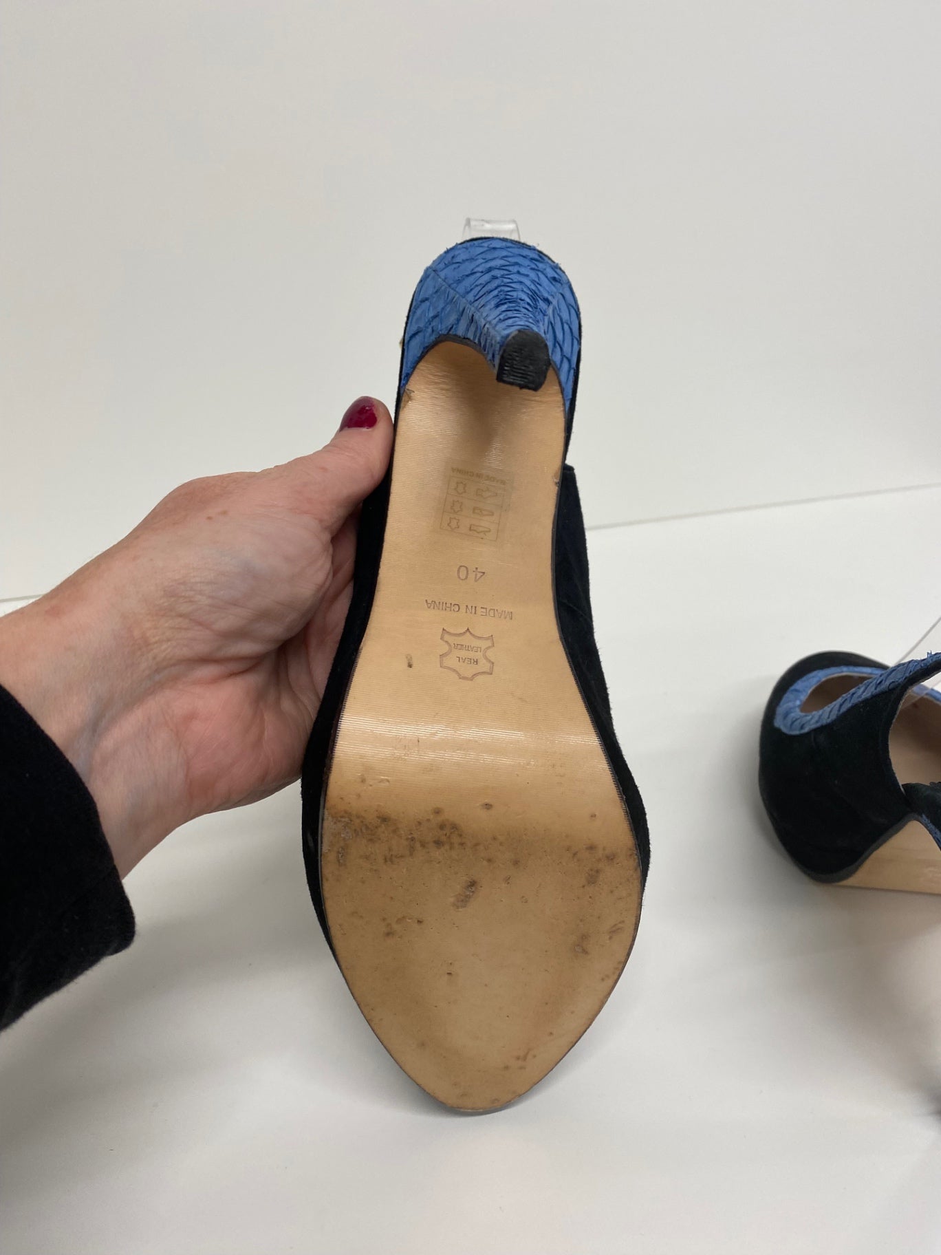 Fabulous REISS velvet platform slingback heels Uk7 Black & snakeskin blue CM061