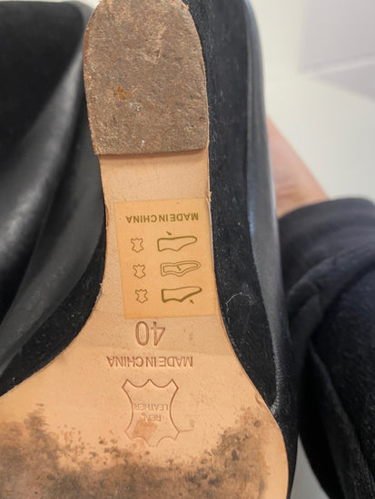 Fabulous Reiss 1971 wedge high Sandals Uk7 Black Leather & Suede CM061