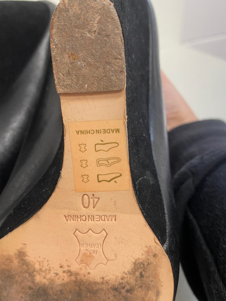 Fabulous Reiss 1971 wedge high Sandals Uk7 Black Leather & Suede CM061