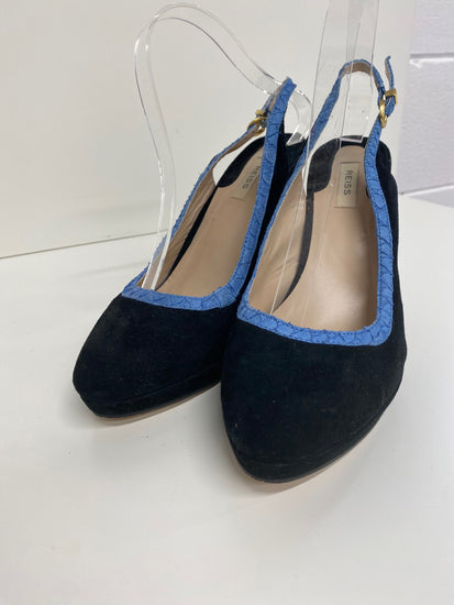 Fabulous REISS velvet platform slingback heels Uk7 Black & snakeskin blue CM061
