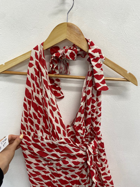 Fabulous Adriana Degrees Pool cover dress halter neck UK M Red kiss pattern LG005