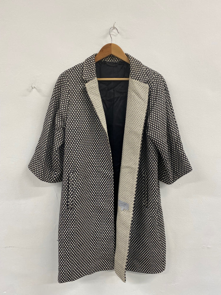 Fabulous Jigsaw Black & Cream Textured Coat UK S CM061