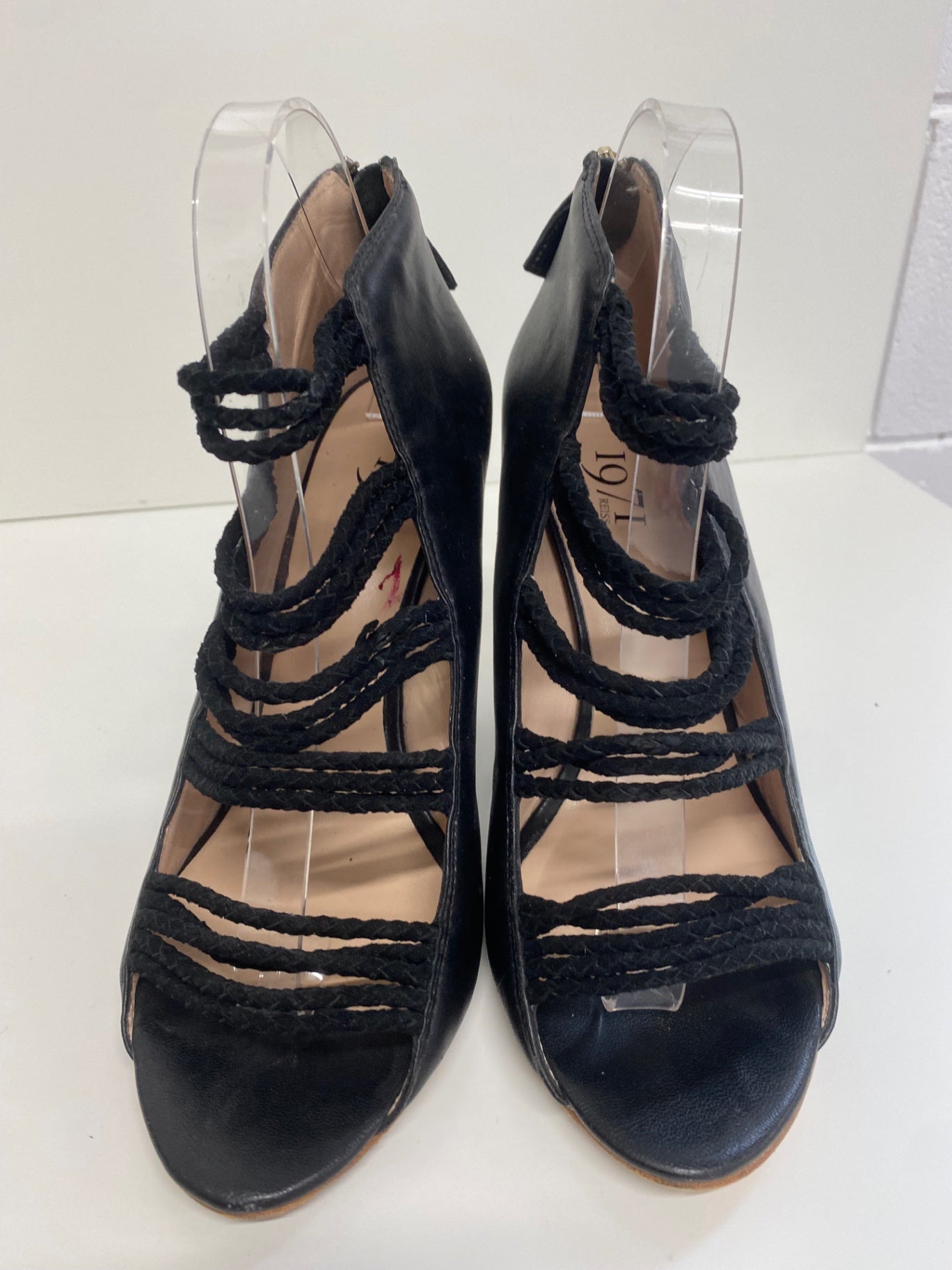 Fabulous Reiss 1971 wedge high Sandals Uk7 Black Leather & Suede CM061
