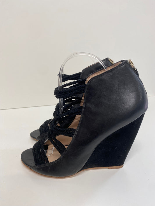 Fabulous Reiss 1971 wedge high Sandals Uk7 Black Leather & Suede CM061