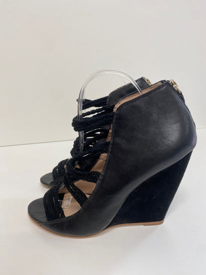 Fabulous Reiss 1971 wedge high Sandals Uk7 Black Leather & Suede CM061