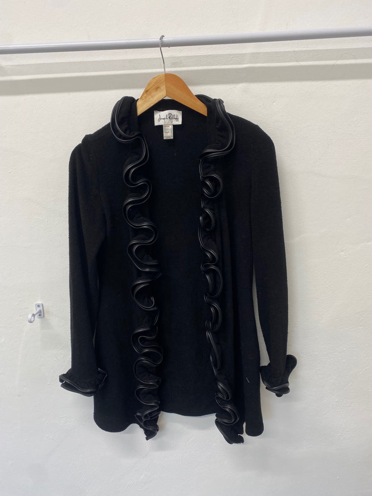 Fabulous Joseph Ribkoff Dress jacket UK 10 Black frill leather KM004