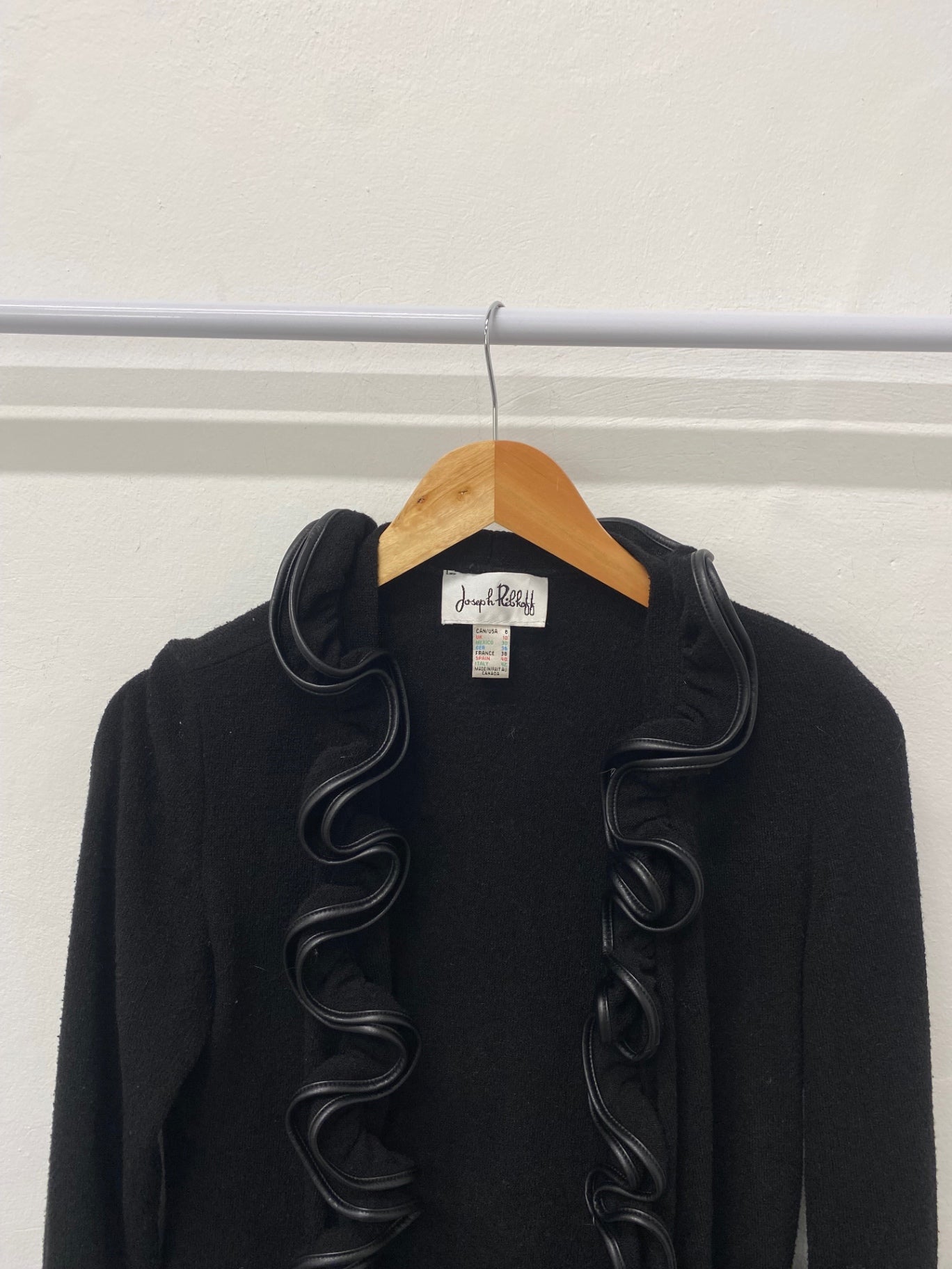 Fabulous Joseph Ribkoff Dress jacket UK 10 Black frill leather KM004