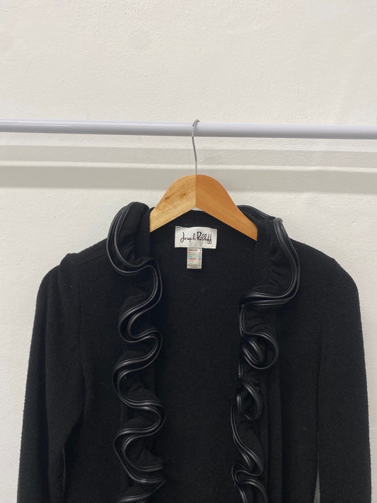 Fabulous Joseph Ribkoff Dress jacket UK 10 Black frill leather KM004