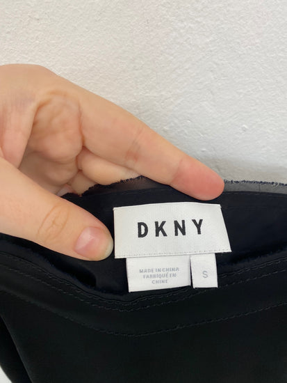 Fabulous DKNY Black Silk Raw Neckline Y2K Vibes Slip Dress UK S LG005