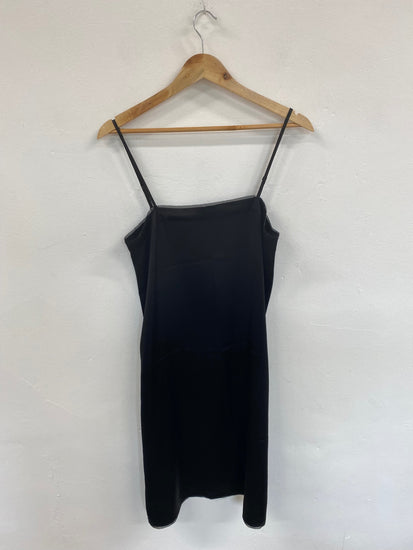 Fabulous DKNY Black Silk Raw Neckline Y2K Vibes Slip Dress UK S LG005