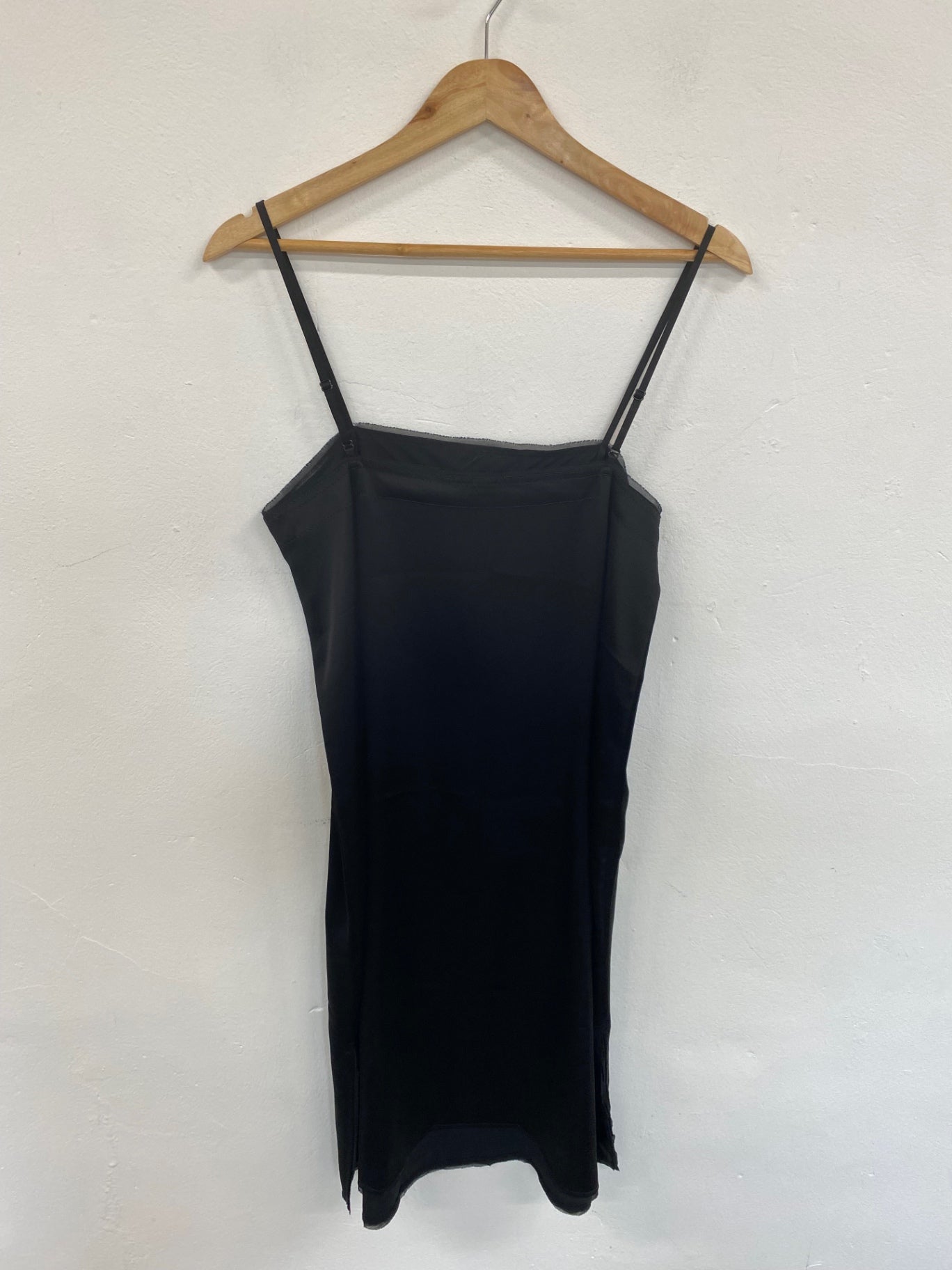 Fabulous DKNY Black Silk Raw Neckline Y2K Vibes Slip Dress UK S LG005