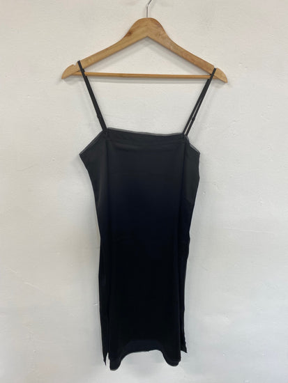 Fabulous DKNY Black Silk Raw Neckline Y2K Vibes Slip Dress UK S LG005